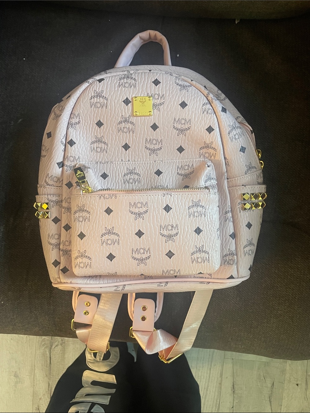 MCM Pale Pink Logo Mini Backpack with Gold Hardware